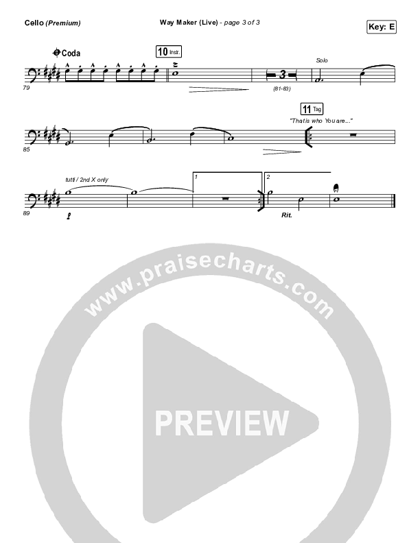 Way Maker (Choral Anthem SATB) Cello (Leeland / Arr. Cliff Duren / Mason Brown)