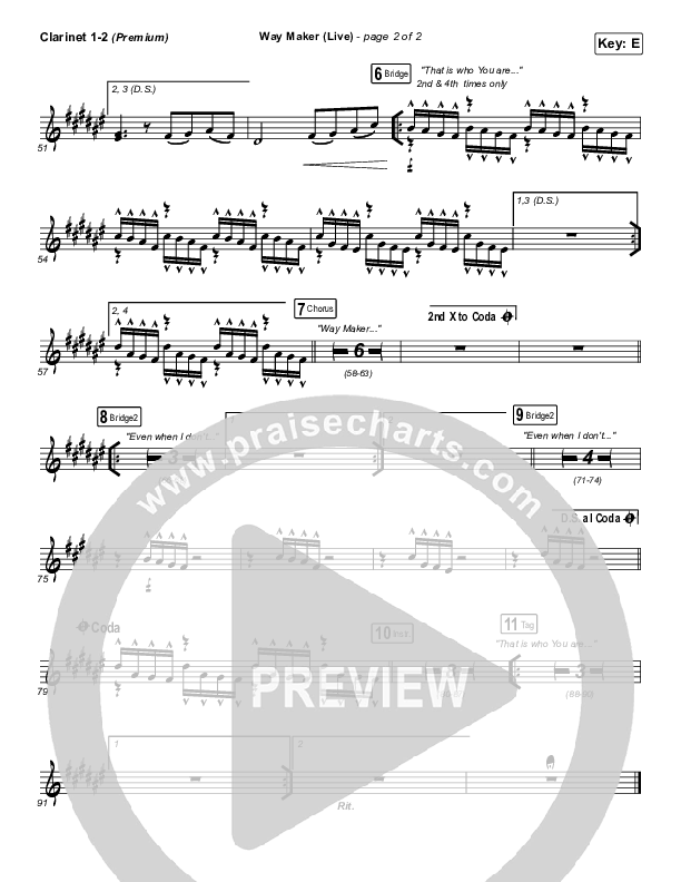 Way Maker (Choral Anthem SATB) Clarinet 1/2 (Leeland / Arr. Cliff Duren / Mason Brown)