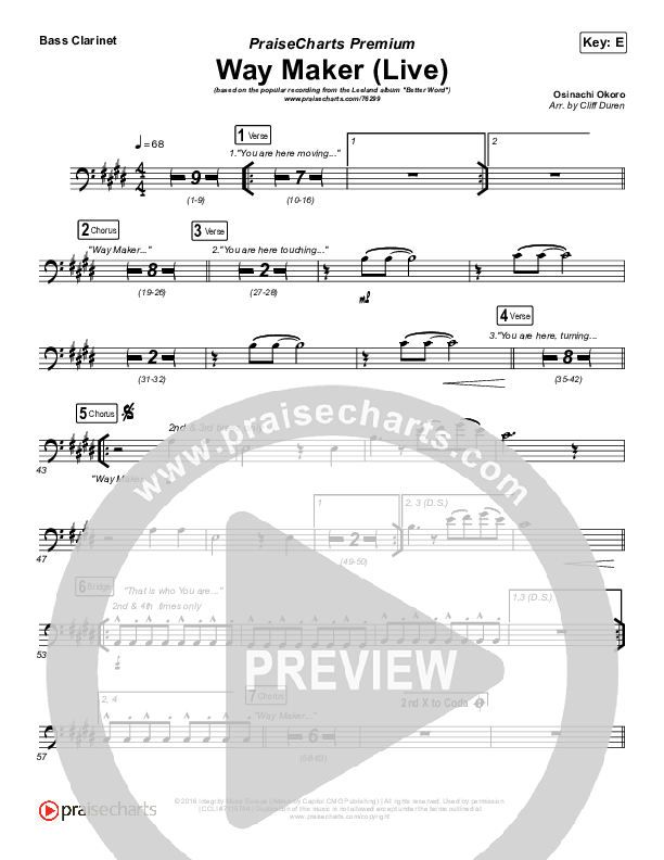 Way Maker (Choral Anthem SATB) Clarinet (Leeland / Arr. Cliff Duren / Mason Brown)