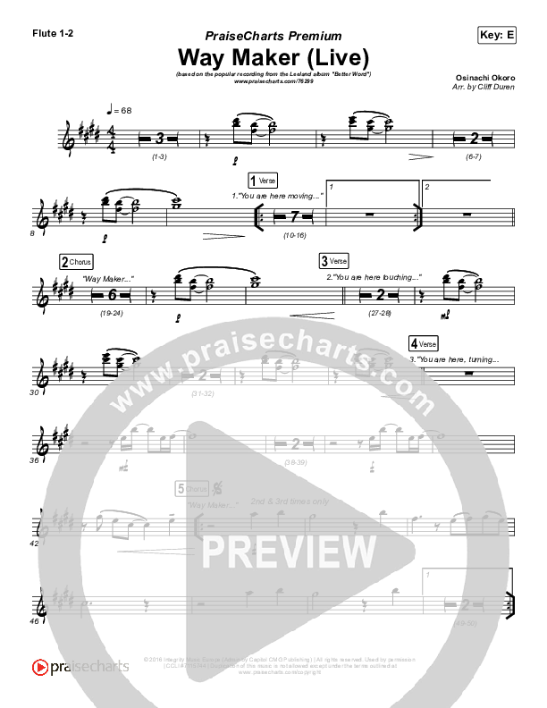 Way Maker (Choral Anthem SATB) Flute 1/2 (Leeland / Arr. Cliff Duren / Mason Brown)