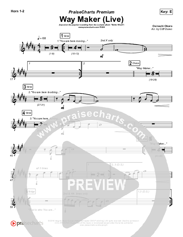 Way Maker (Choral Anthem SATB) French Horn 1/2 (Leeland / Arr. Cliff Duren / Mason Brown)