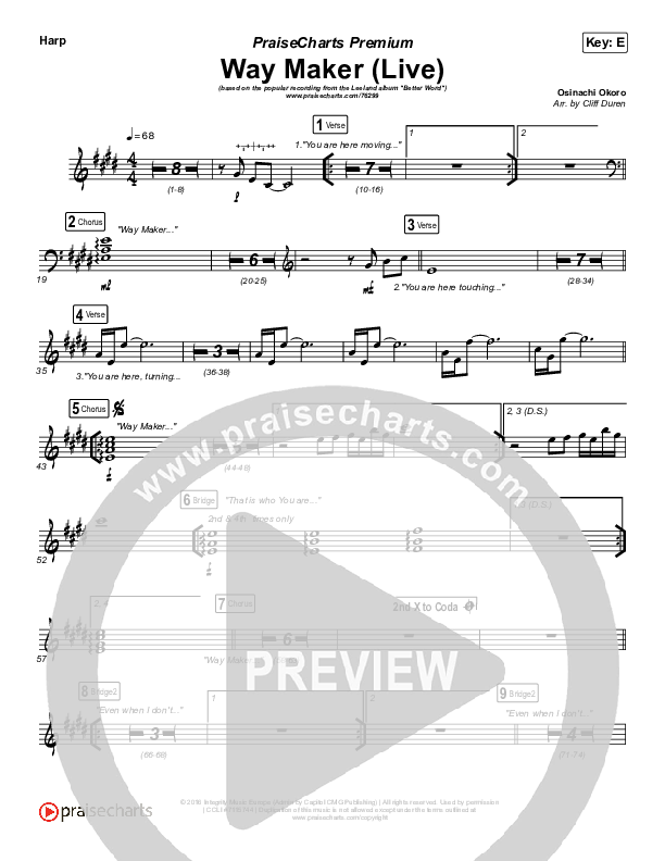 Way Maker (Choral Anthem SATB) Harp (Leeland / Arr. Cliff Duren / Mason Brown)