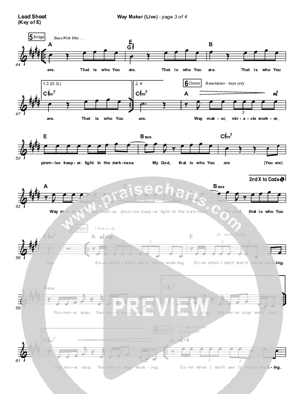 Way Maker (Choral Anthem SATB) Lead Sheet (Melody) (Leeland / Arr. Cliff Duren / Mason Brown)