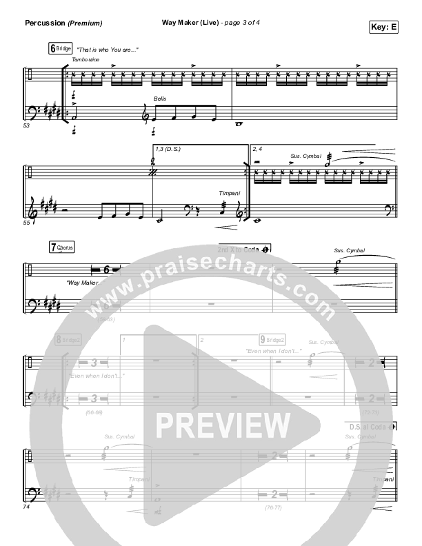 Way Maker (Choral Anthem SATB) Percussion (Leeland / Arr. Cliff Duren / Mason Brown)