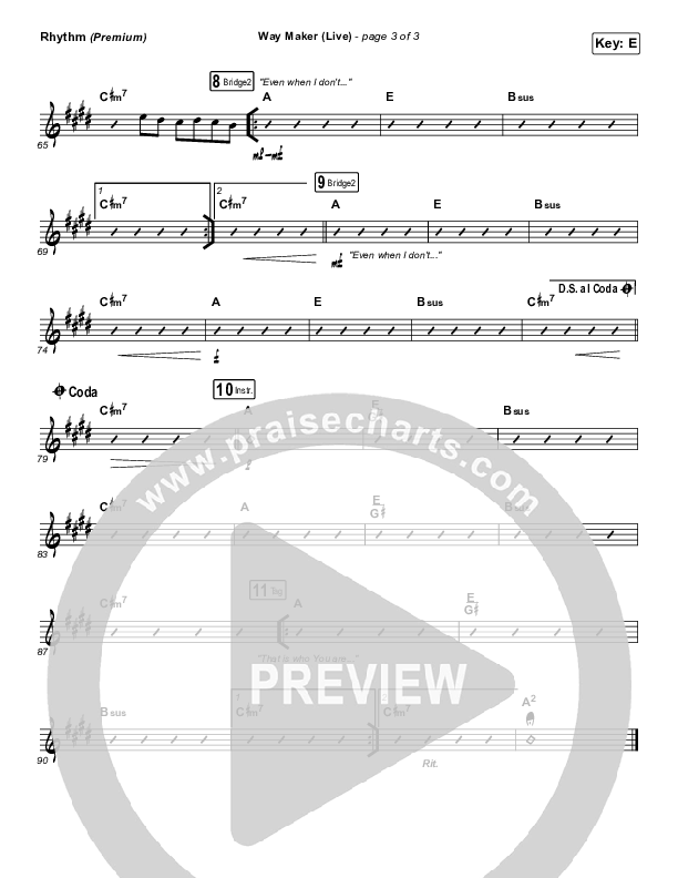 Way Maker (Choral Anthem SATB) Rhythm Chart (Leeland / Arr. Cliff Duren / Mason Brown)