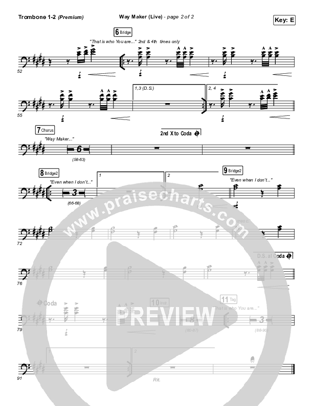 Way Maker (Choral Anthem SATB) Trombone 1/2 (Leeland / Arr. Cliff Duren / Mason Brown)