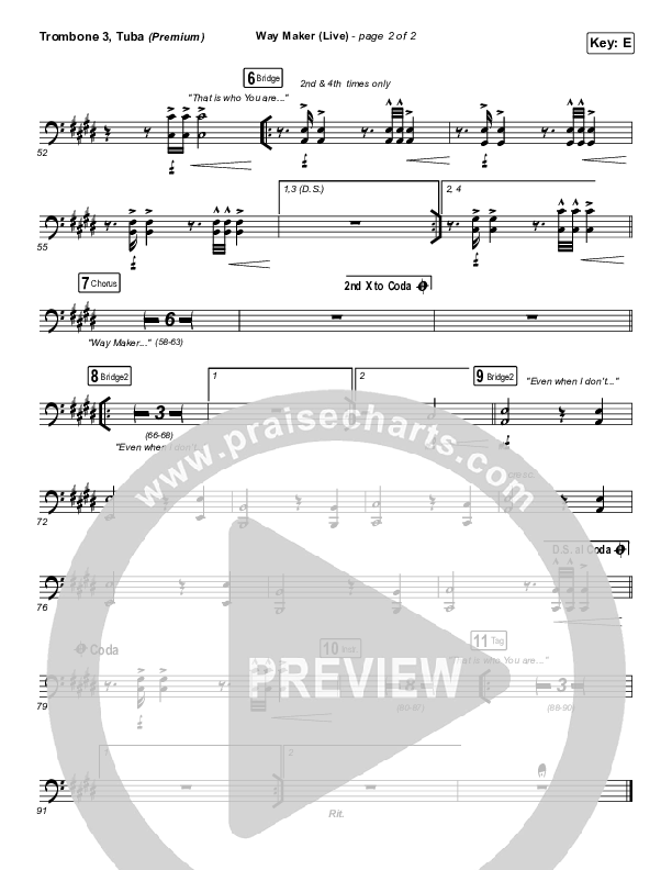 Way Maker (Choral Anthem SATB) Trombone 3/Tuba (Leeland / Arr. Cliff Duren / Mason Brown)