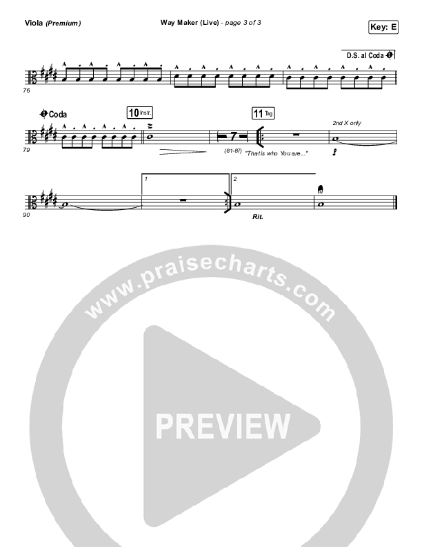 Way Maker (Choral Anthem SATB) Viola (Leeland / Arr. Cliff Duren / Mason Brown)