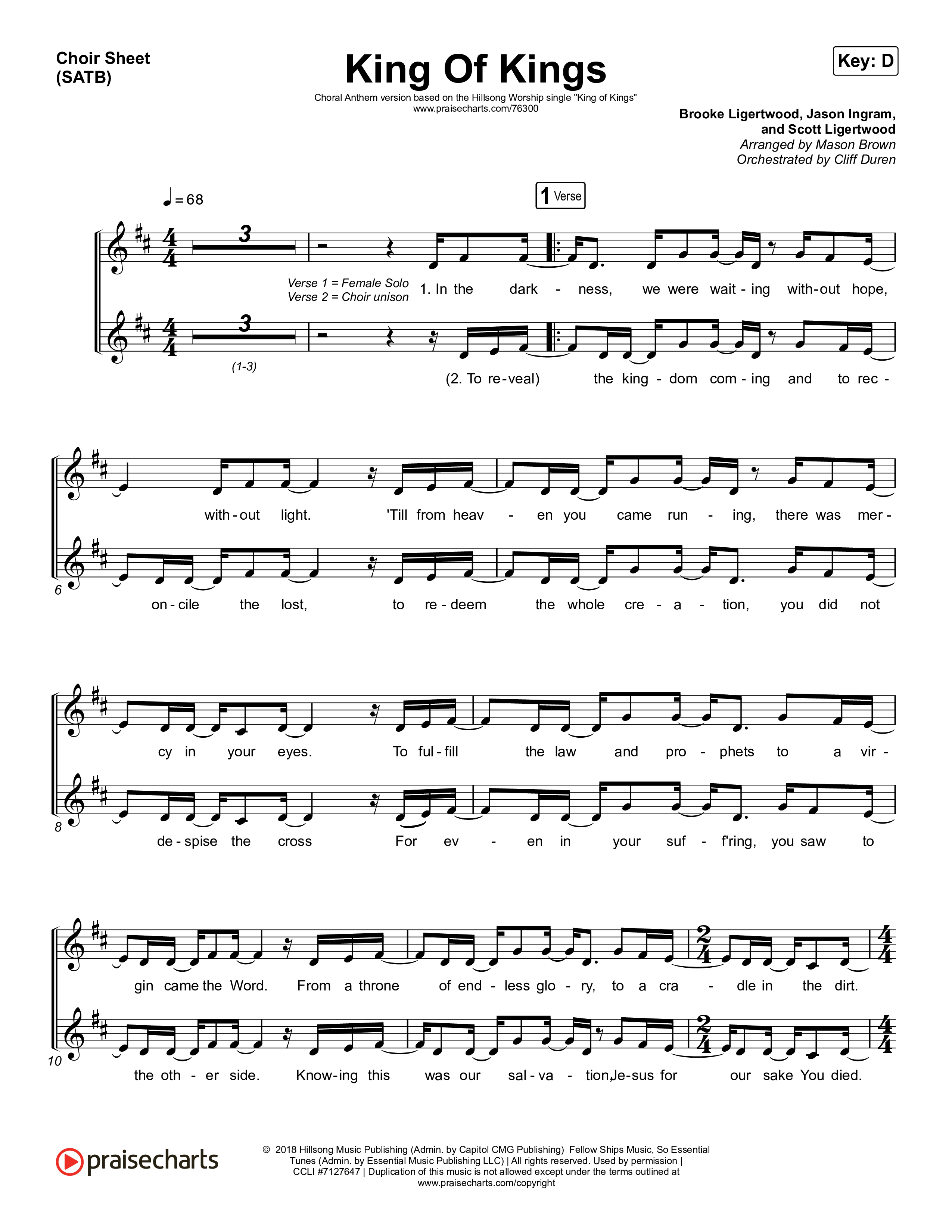 King Of Kings (Choral Anthem SATB) Choir Sheet (SATB) (Hillsong Worship / Arr. Cliff Duren / Mason Brown)