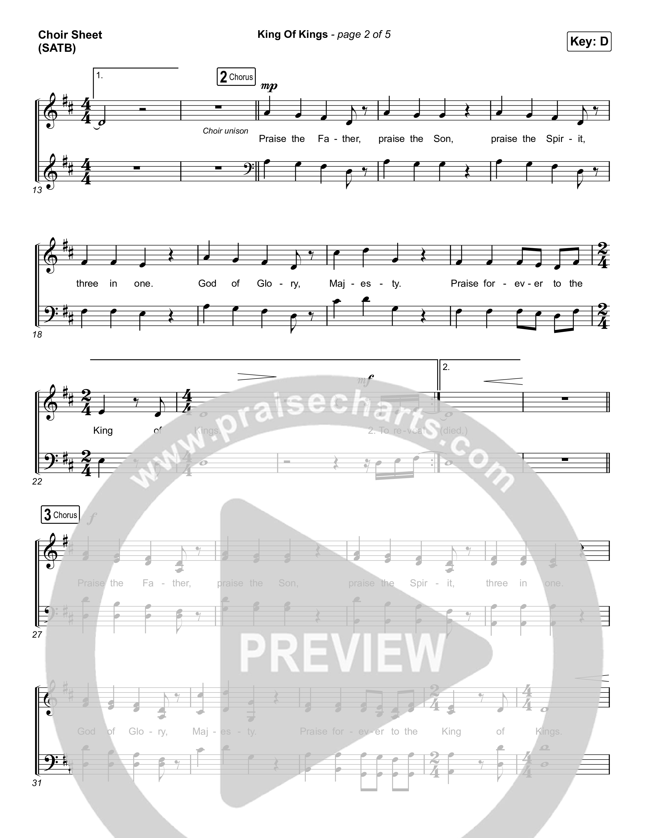 King Of Kings (Choral Anthem SATB) Choir Sheet (SATB) (Hillsong Worship / Arr. Cliff Duren / Mason Brown)