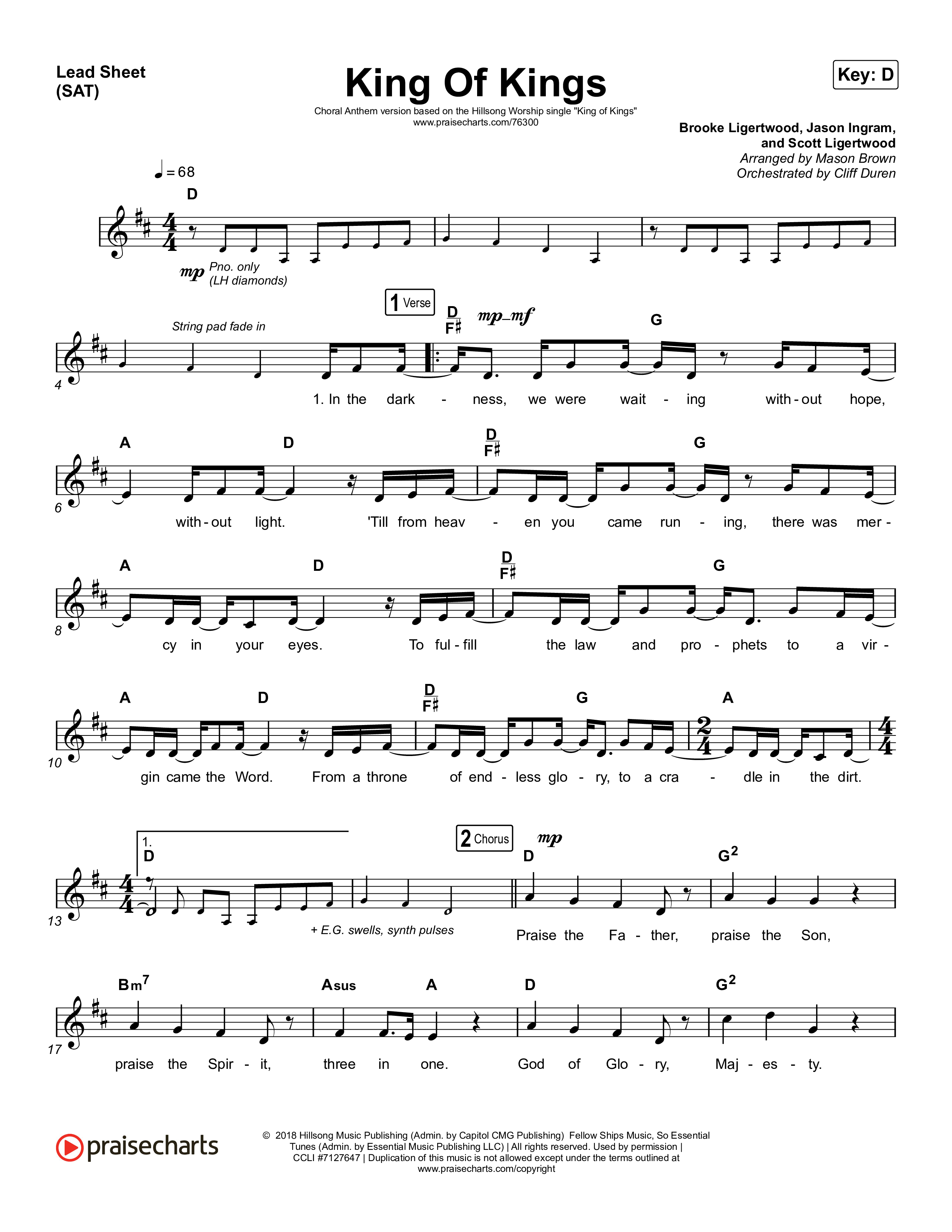 King Of Kings (Choral Anthem SATB) Lead Sheet (SAT) (Hillsong Worship / Arr. Cliff Duren / Mason Brown)