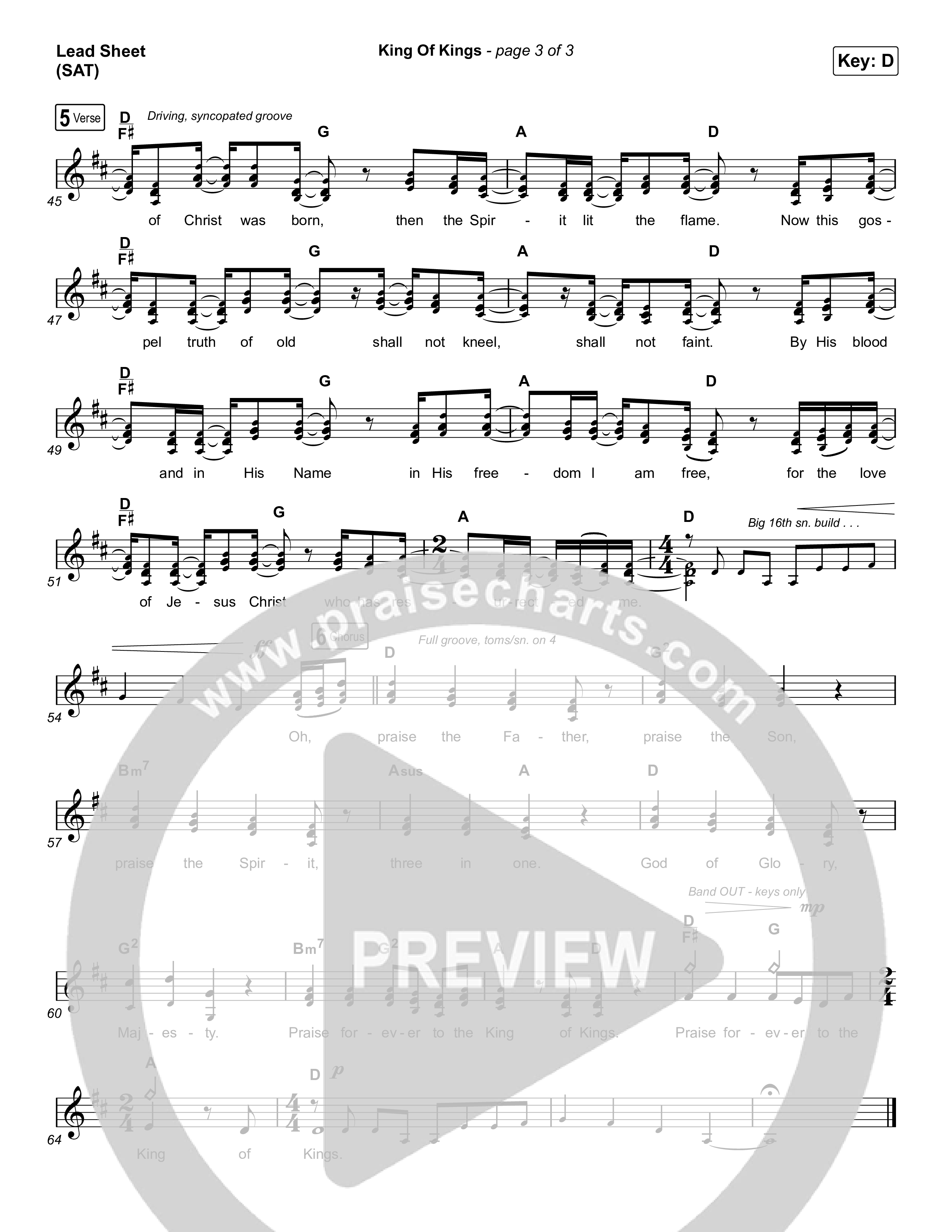 King Of Kings (Choral Anthem SATB) Lead Sheet (SAT) (Hillsong Worship / Arr. Cliff Duren / Mason Brown)