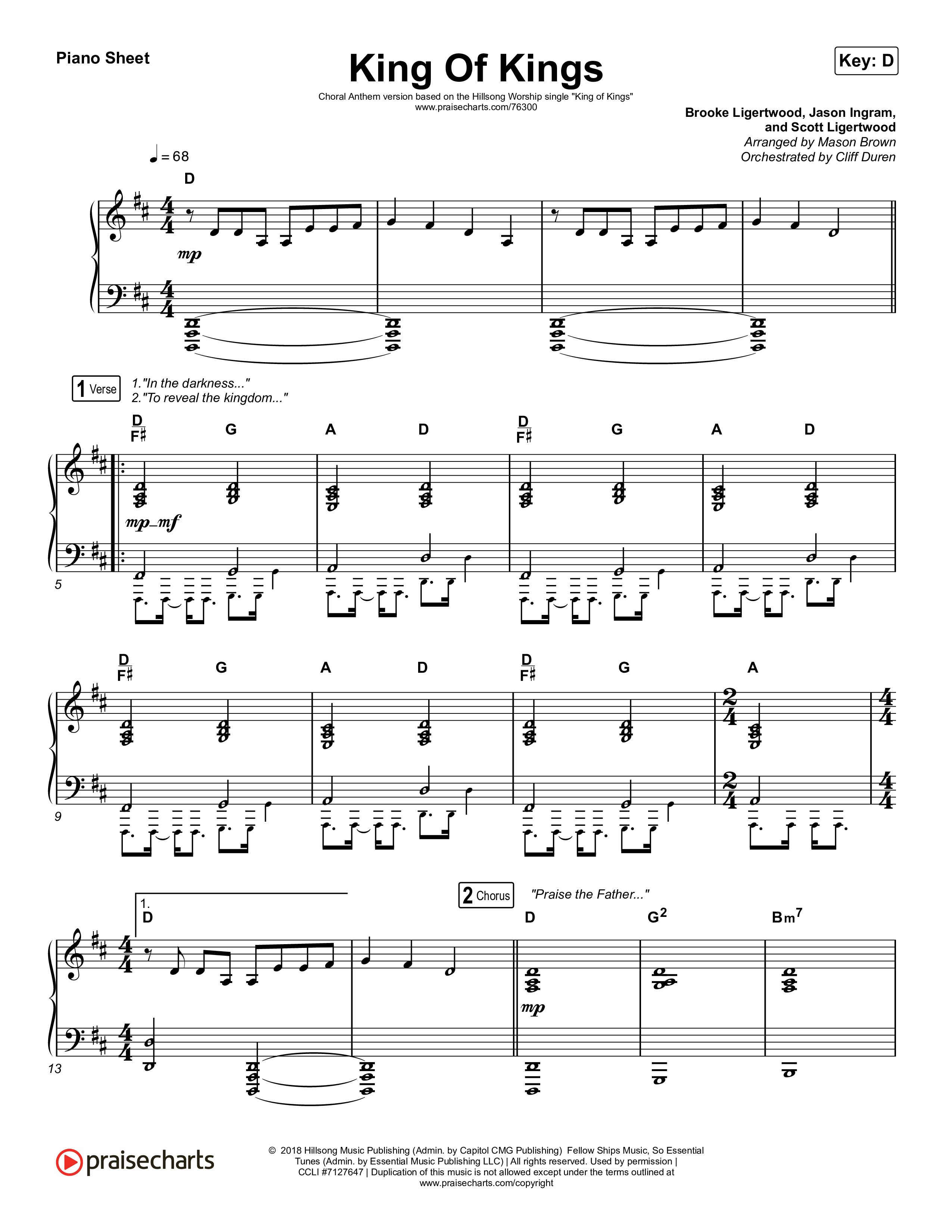 King Of Kings (Choral Anthem SATB) Piano Sheet (Hillsong Worship / Arr. Cliff Duren / Mason Brown)