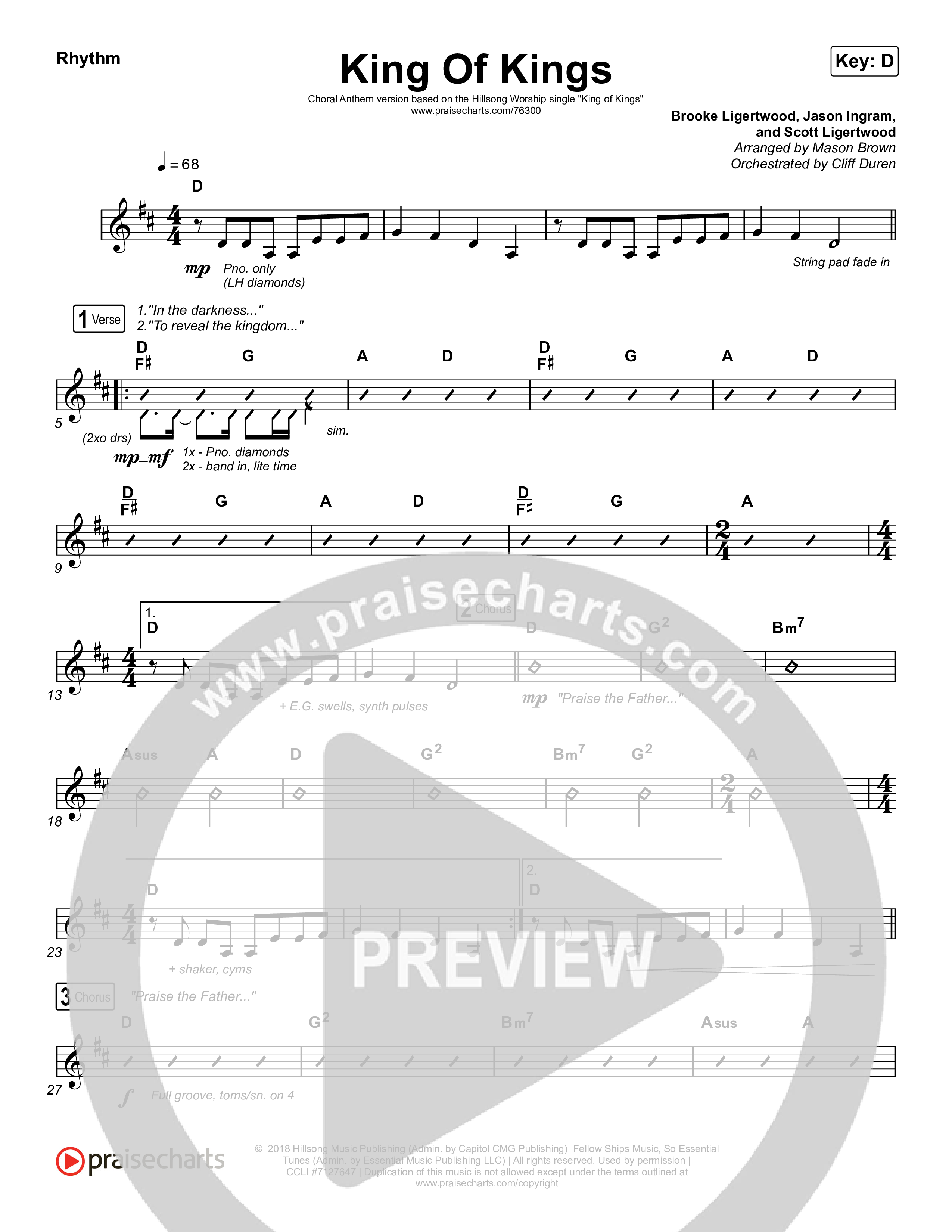 King Of Kings (Choral Anthem SATB) Rhythm Chart (Hillsong Worship / Arr. Cliff Duren / Mason Brown)