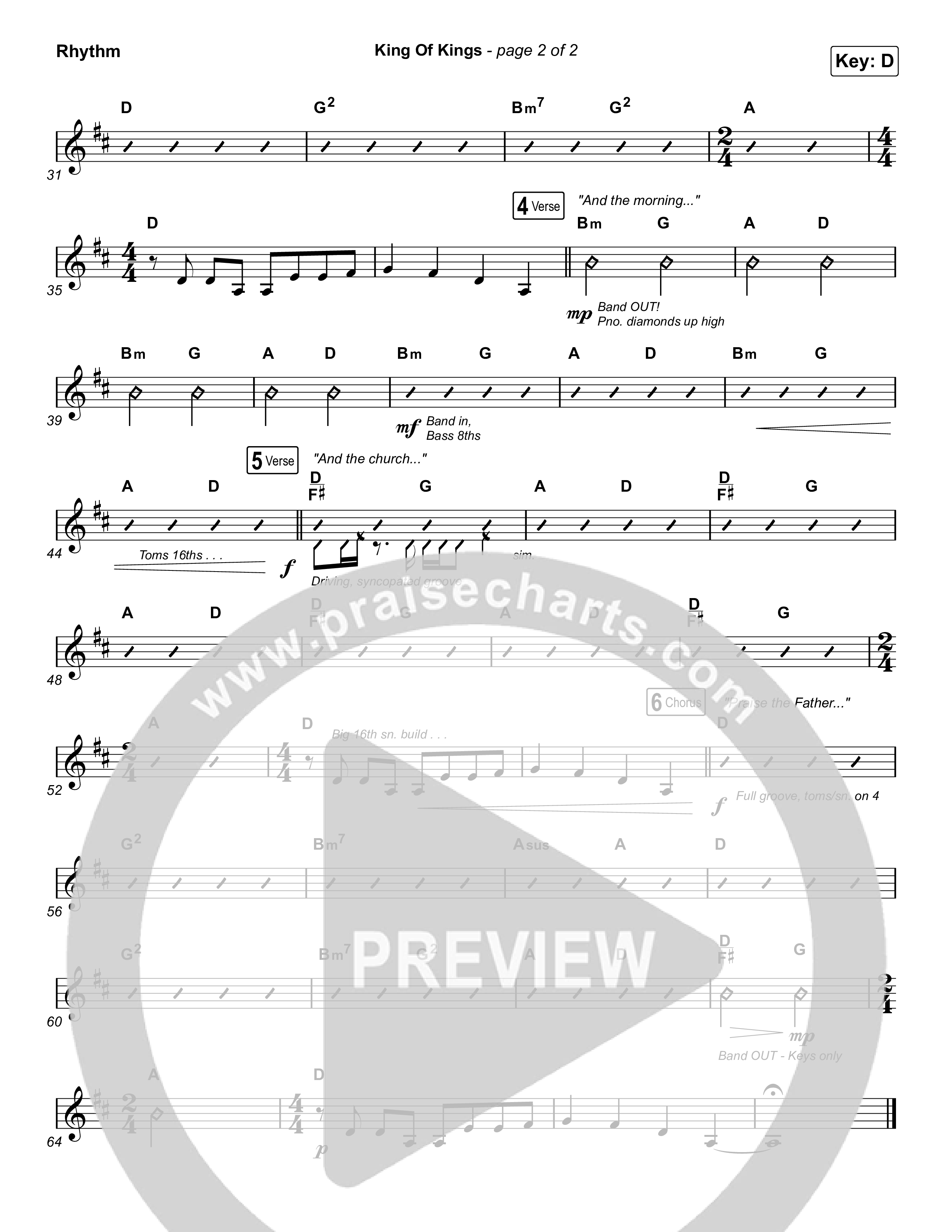 King Of Kings (Choral Anthem SATB) Rhythm Chart (Hillsong Worship / Arr. Cliff Duren / Mason Brown)