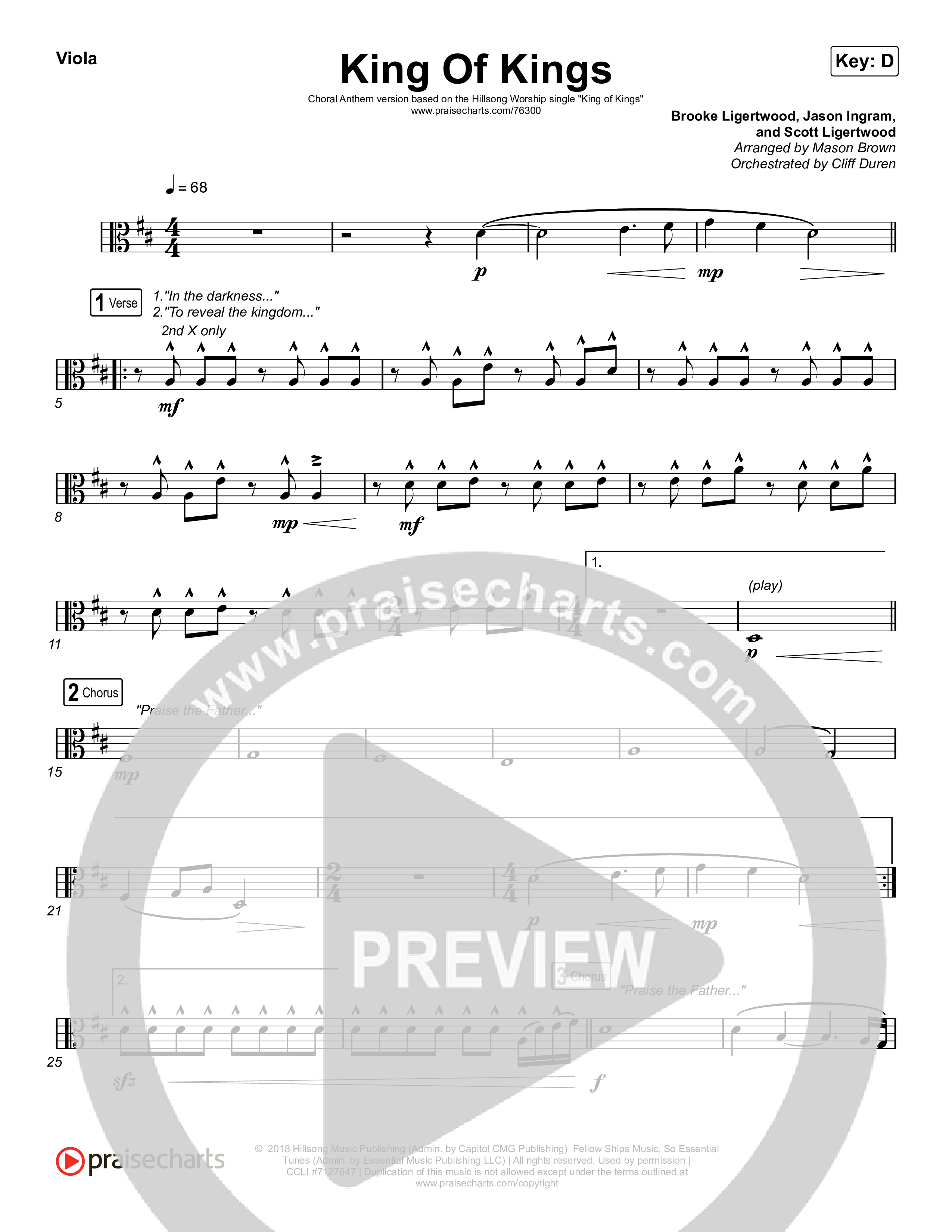 King Of Kings (Choral Anthem SATB) String Pack (Hillsong Worship / Arr. Cliff Duren / Mason Brown)
