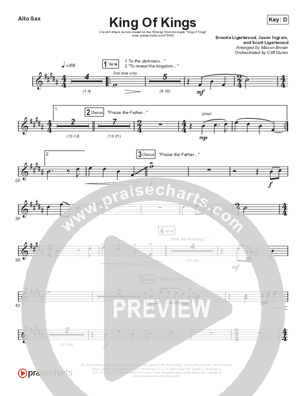King Of Kings (Choral Anthem SATB) Alto Sax (Hillsong Worship / Arr. Cliff Duren / Mason Brown)