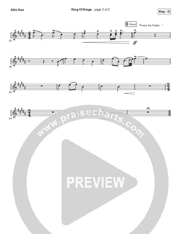 King Of Kings (Choral Anthem SATB) Alto Sax (Hillsong Worship / Arr. Cliff Duren / Mason Brown)