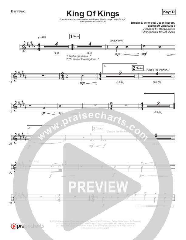 King Of Kings (Choral Anthem SATB) Bari Sax (Hillsong Worship / Arr. Cliff Duren / Mason Brown)