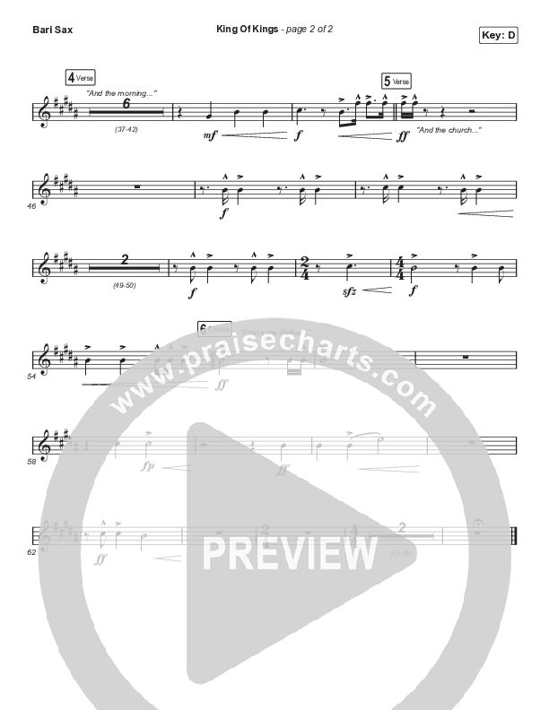 King Of Kings (Choral Anthem SATB) Bari Sax (Hillsong Worship / Arr. Cliff Duren / Mason Brown)