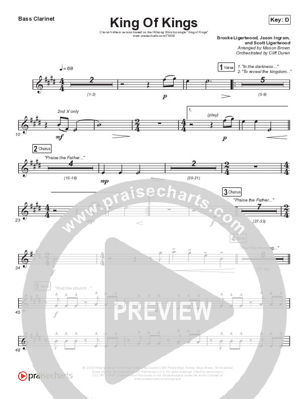 King Of Kings (Choral Anthem SATB) Bass Clarinet (Hillsong Worship / Arr. Cliff Duren / Mason Brown)
