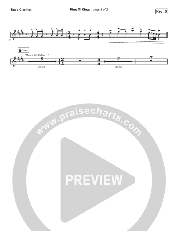 King Of Kings (Choral Anthem SATB) Bass Clarinet (Hillsong Worship / Arr. Cliff Duren / Mason Brown)
