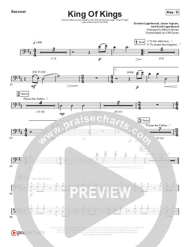 King Of Kings (Choral Anthem SATB) Bassoon (Hillsong Worship / Arr. Cliff Duren / Mason Brown)