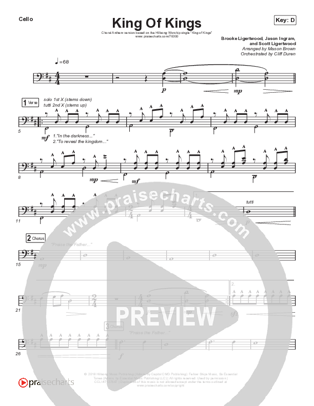 King Of Kings (Choral Anthem SATB) Cello (Hillsong Worship / Arr. Cliff Duren / Mason Brown)