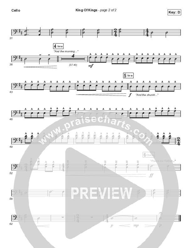 King Of Kings (Choral Anthem SATB) Cello (Hillsong Worship / Arr. Cliff Duren / Mason Brown)