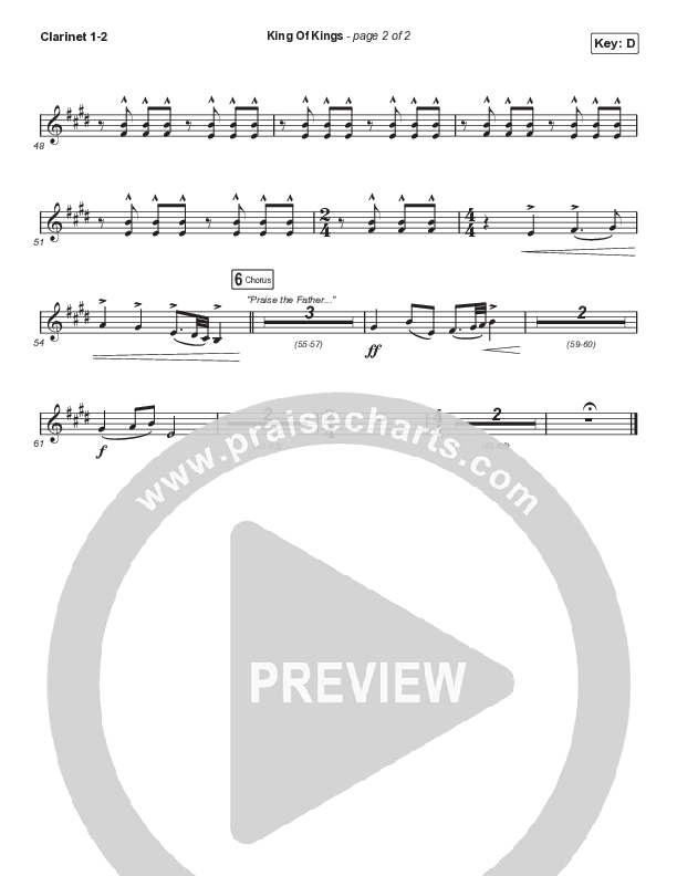 King Of Kings (Choral Anthem SATB) Clarinet 1/2 (Hillsong Worship / Arr. Cliff Duren / Mason Brown)