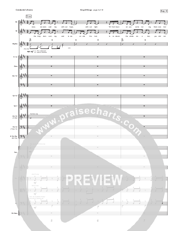 King Of Kings (Choral Anthem SATB) Conductor's Score (Hillsong Worship / Arr. Cliff Duren / Mason Brown)