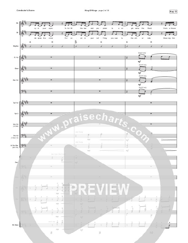 King Of Kings (Choral Anthem SATB) Conductor's Score (Hillsong Worship / Arr. Cliff Duren / Mason Brown)