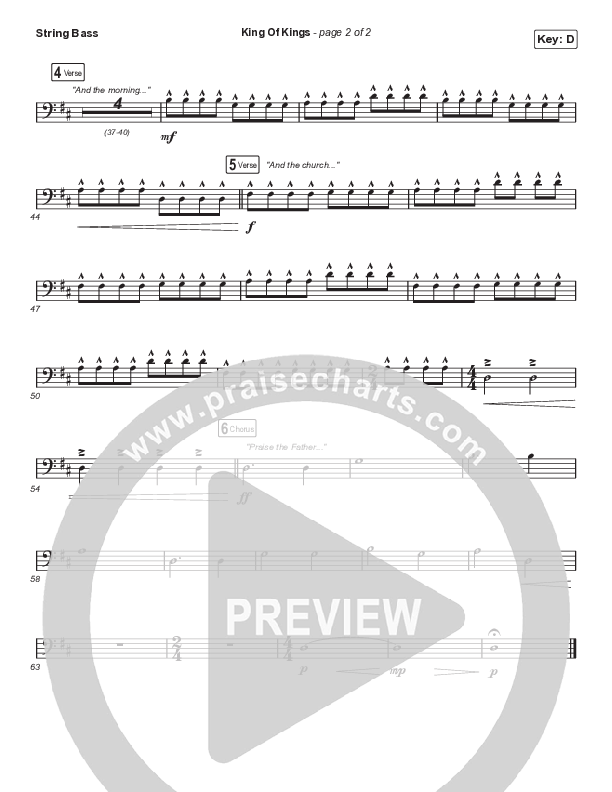 King Of Kings (Choral Anthem SATB) Double Bass (Hillsong Worship / Arr. Cliff Duren / Mason Brown)