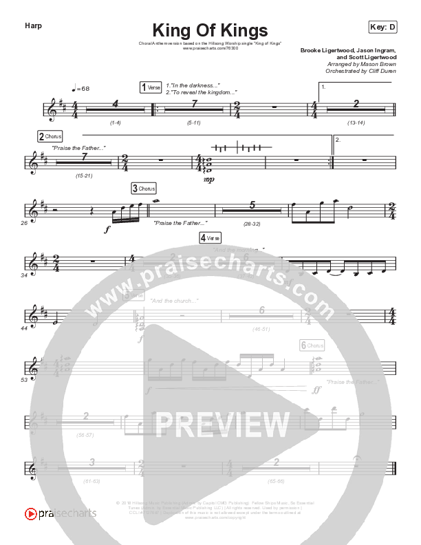 King Of Kings (Choral Anthem SATB) Harp (Hillsong Worship / Arr. Cliff Duren / Mason Brown)