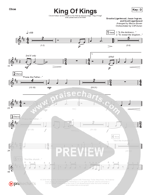 King Of Kings (Choral Anthem SATB) Wind Pack (Hillsong Worship / Arr. Cliff Duren / Mason Brown)