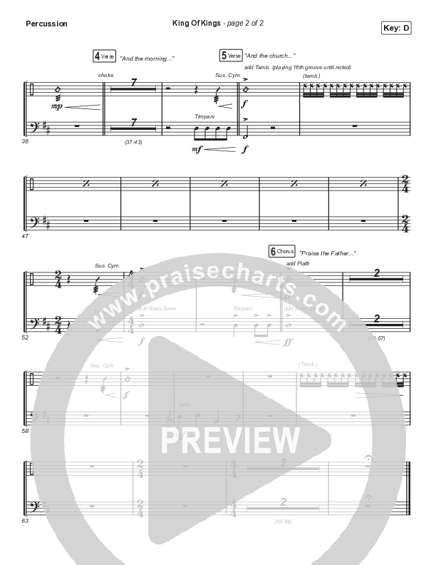 King Of Kings (Choral Anthem SATB) Percussion (Hillsong Worship / Arr. Cliff Duren / Mason Brown)