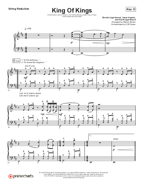King Of Kings (Choral Anthem SATB) String Reduction (Hillsong Worship / Arr. Cliff Duren / Mason Brown)