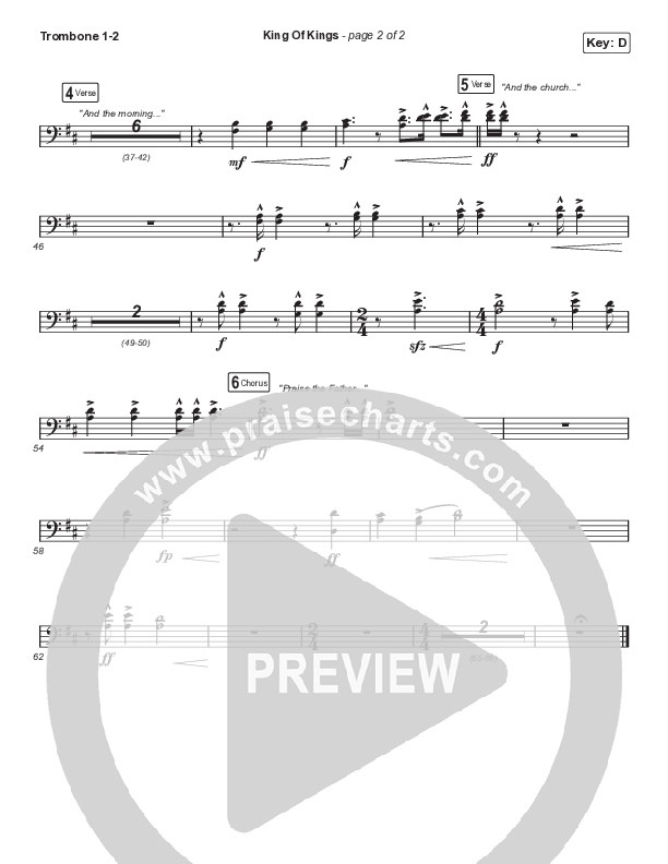 King Of Kings (Choral Anthem SATB) Trombone 1/2 (Hillsong Worship / Arr. Cliff Duren / Mason Brown)