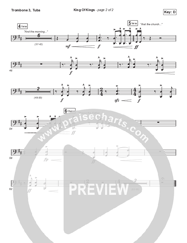 King Of Kings (Choral Anthem SATB) Trombone 3/Tuba (Hillsong Worship / Arr. Cliff Duren / Mason Brown)