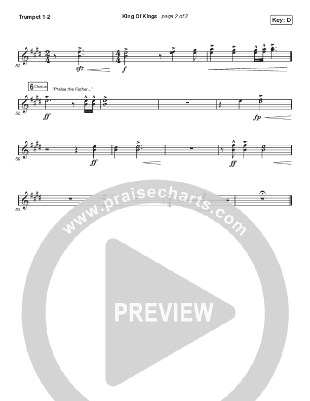 King Of Kings (Choral Anthem SATB) Trumpet 1,2 (Hillsong Worship / Arr. Cliff Duren / Mason Brown)