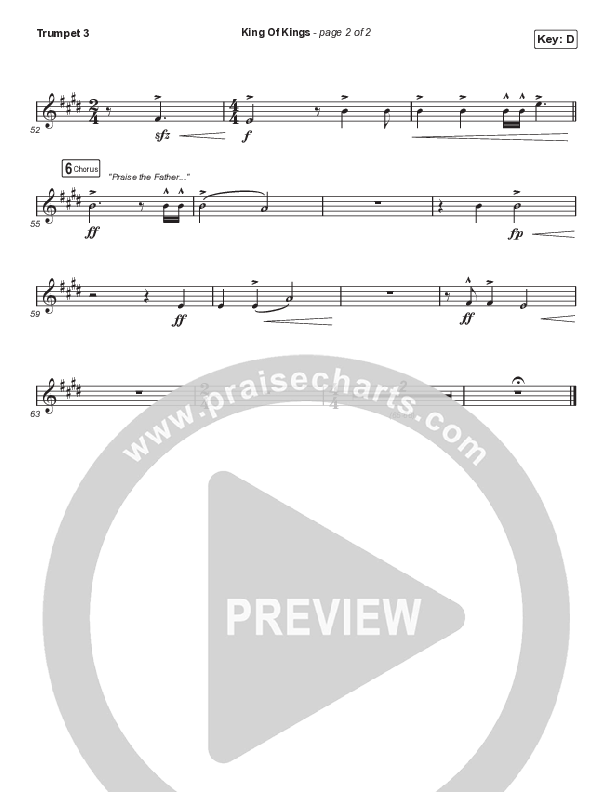 King Of Kings (Choral Anthem SATB) Trumpet 3 (Hillsong Worship / Arr. Cliff Duren / Mason Brown)