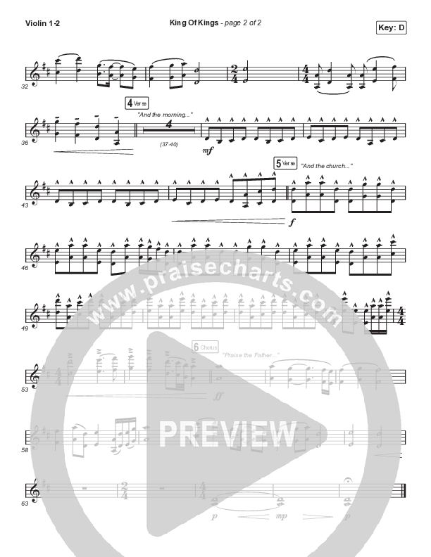 King Of Kings (Choral Anthem SATB) String Pack (Hillsong Worship / Arr. Cliff Duren / Mason Brown)