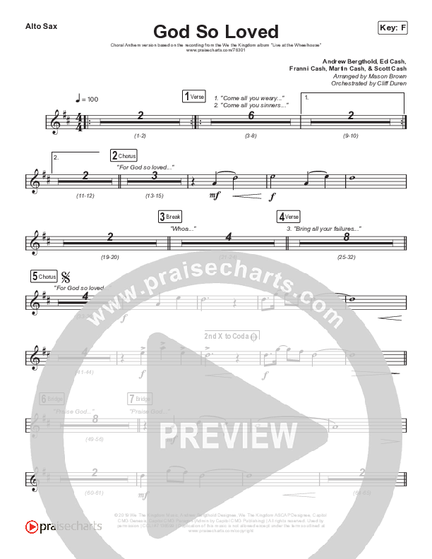 God So Loved (Choral Anthem SATB) Alto Sax (We The Kingdom / Arr. Cliff Duren / Mason Brown)