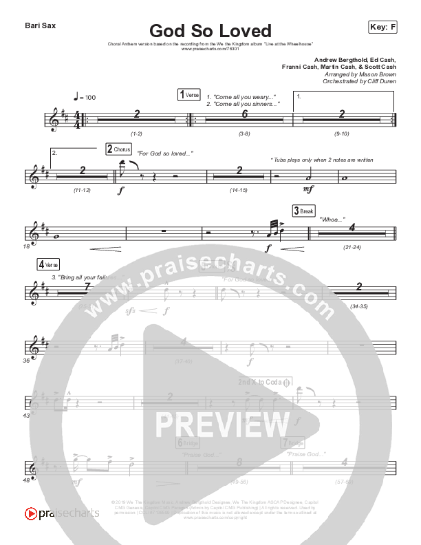 God So Loved (Choral Anthem SATB) Bari Sax (We The Kingdom / Arr. Cliff Duren / Mason Brown)