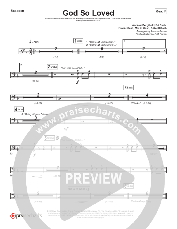 God So Loved (Choral Anthem SATB) Bassoon (We The Kingdom / Arr. Cliff Duren / Mason Brown)