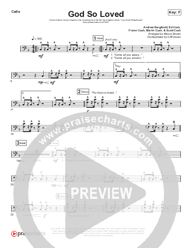 God So Loved (Choral Anthem SATB) Cello (We The Kingdom / Arr. Cliff Duren / Mason Brown)