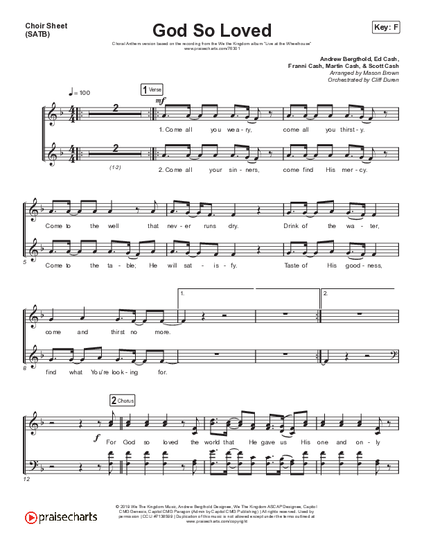 God So Loved (Choral Anthem SATB) Choir Vocals (SATB) (We The Kingdom / Arr. Cliff Duren / Mason Brown)