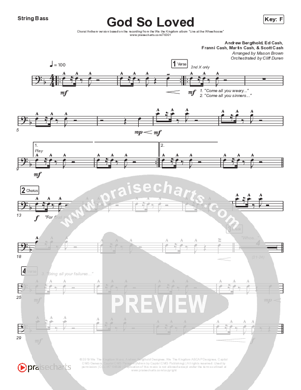 God So Loved (Choral Anthem SATB) Double Bass (We The Kingdom / Arr. Cliff Duren / Mason Brown)