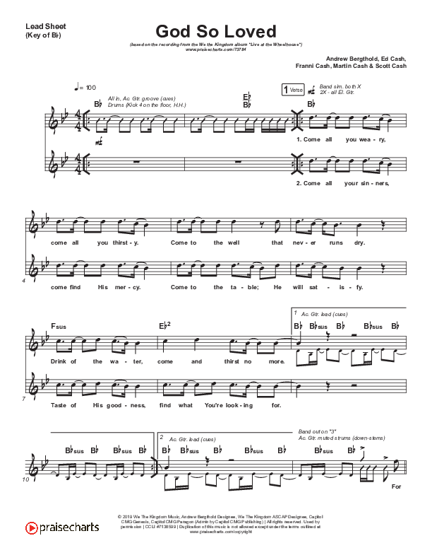 God So Loved (Choral Anthem SATB) Lead Sheet (Melody) (We The Kingdom / Arr. Cliff Duren / Mason Brown)