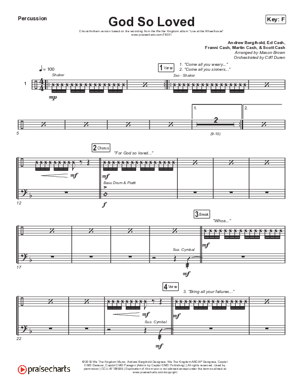 God So Loved (Choral Anthem SATB) Percussion (We The Kingdom / Arr. Cliff Duren / Mason Brown)